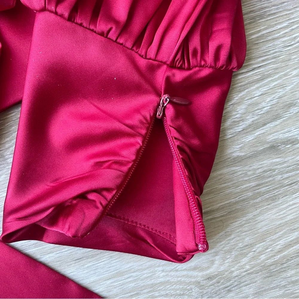White House Black Market Satin Tie Waist Blouse Size 4 Red - Picture 5 of 8